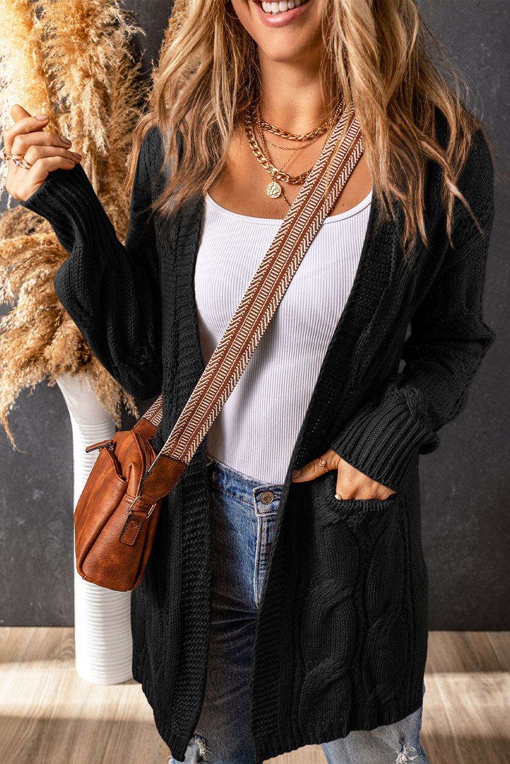 Modieuze Cable-Knit Overized Splitsjaal voor Comfortabele Laagjes