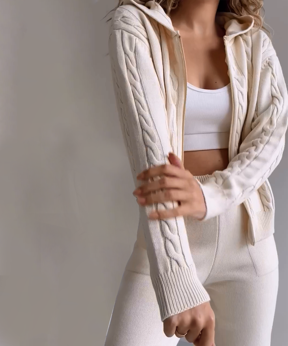 Trendy Dames Set: Gedraaide Sweater en Cardigan in Moderne Stijl