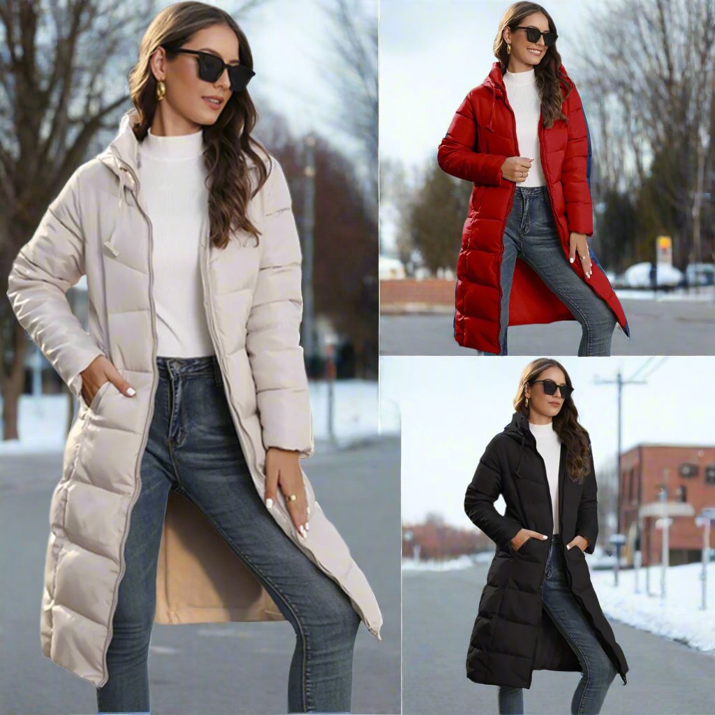 Comfortabele Lange Dames Winterjas met Stijlvol Ontwerp