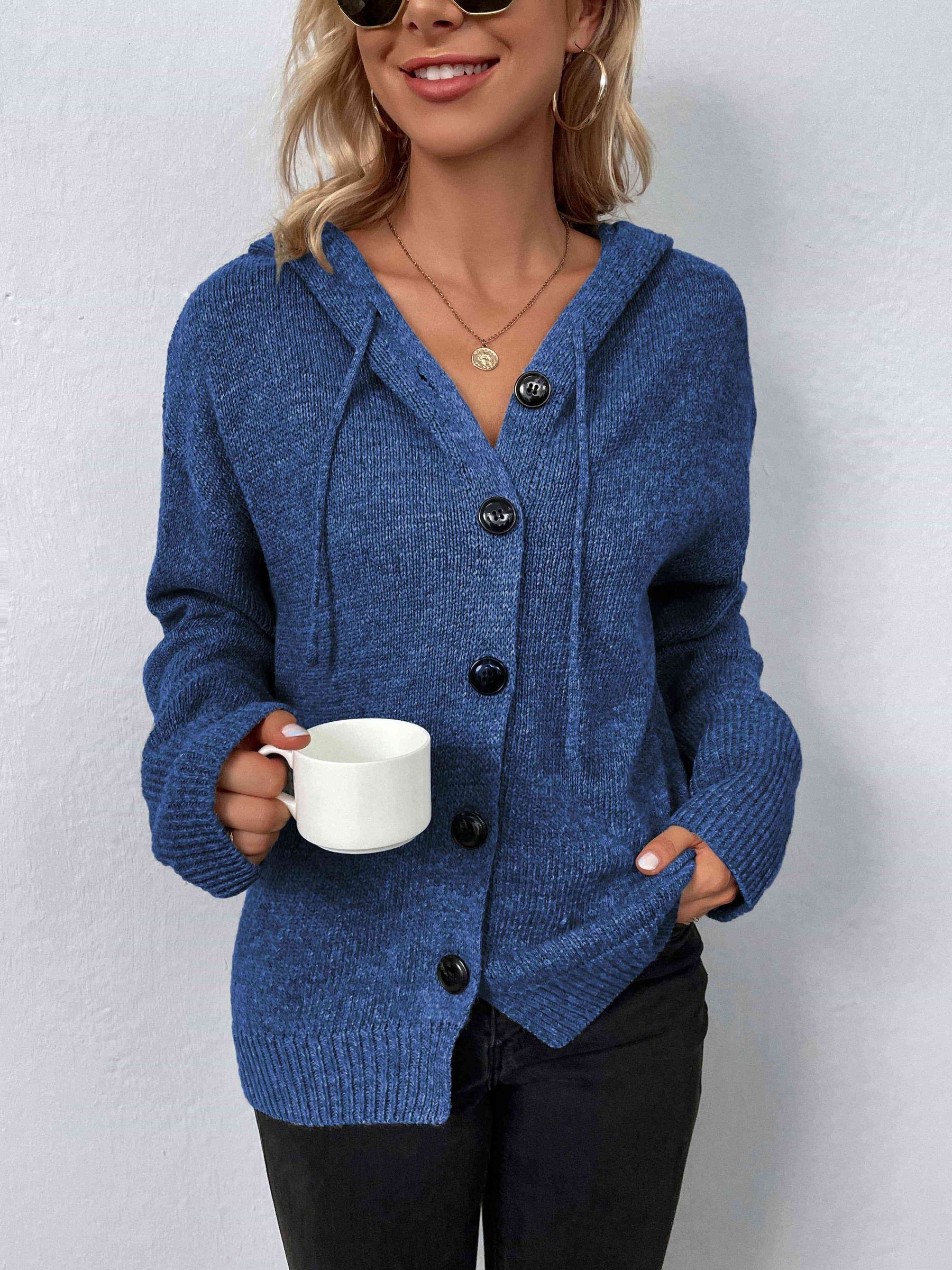 Knopen Hoodie Met Lange Mouwen voor Stijlvolle Vrouwen