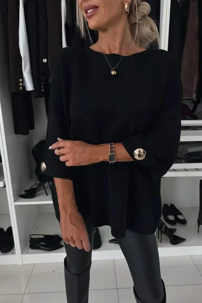 Dames Top met Ronde Hals en Middellange Mouwen – Tijdloze Stijl