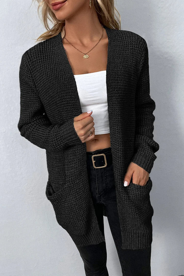 Elegante Effen V-Hals Bovenkleding met Zak - Mila Collectie