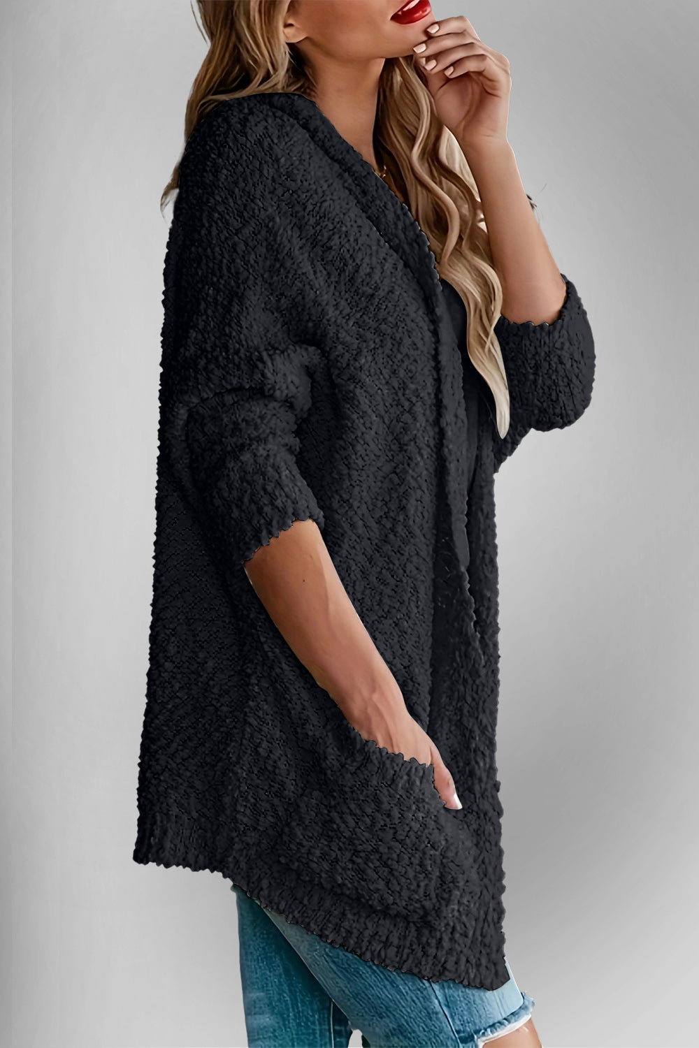Emma's Dubbel Take Open Front Langen Mouwen Cardigan met Zakken