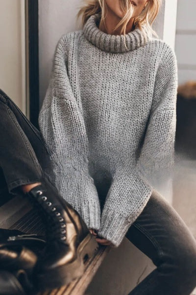 Stijlvolle Lange Mouwen Pullover met Dikke Kraag
