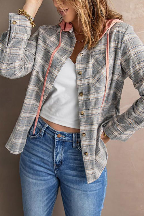 Gezellige flanellen hoodie met knopen
