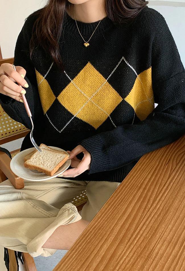Klassieke Argyle Trui met Vintage Stijl voor Elke Dag