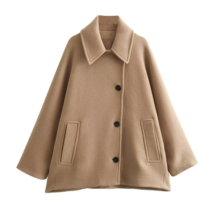 Trendy korte jas voor dames met een ruim model, knoopsluiting en revers
