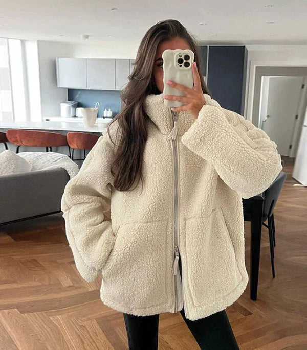 Gezellige oversized damesjas met rits, comfortabel en modieus