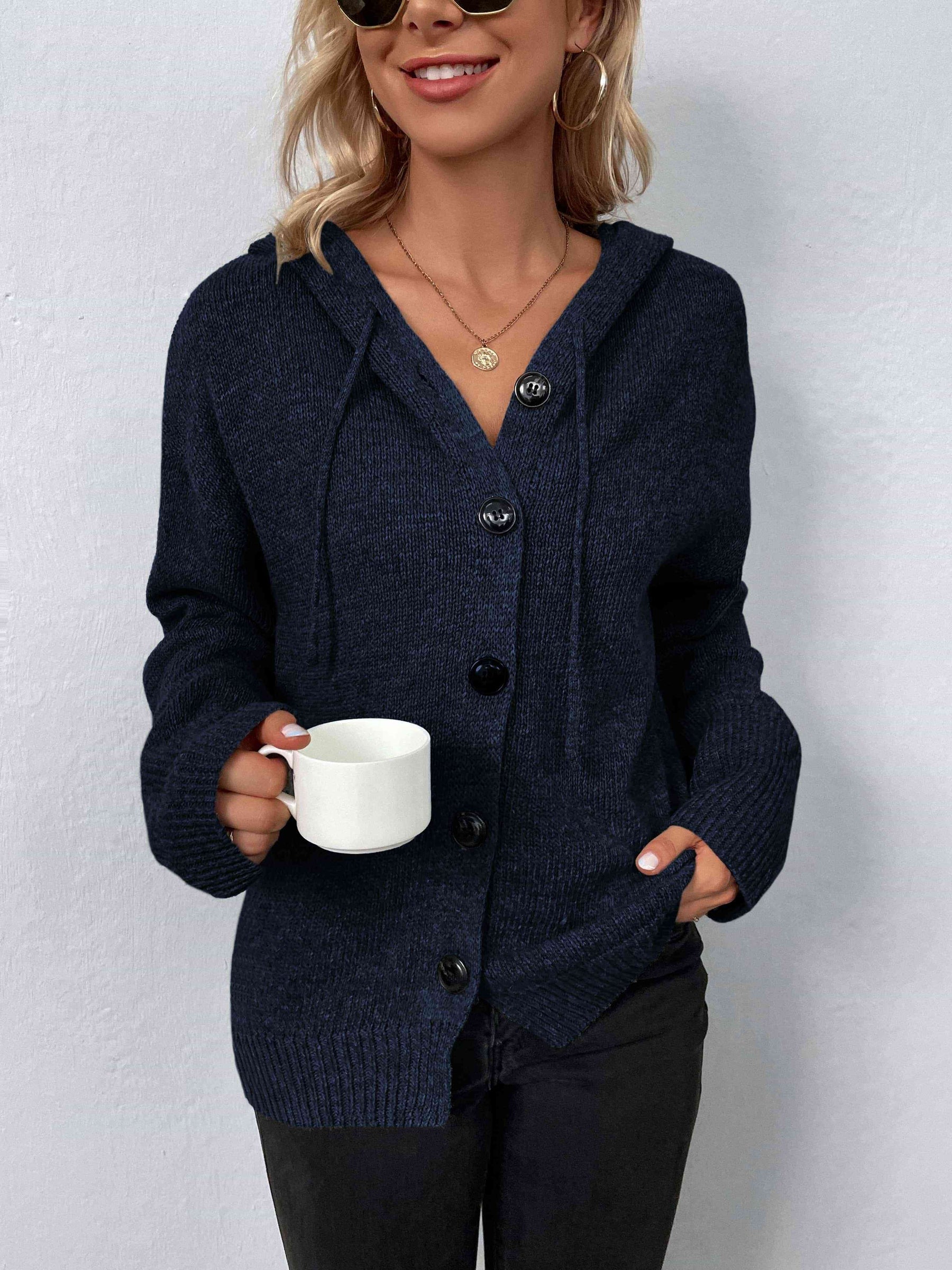 Knopen Hoodie Met Lange Mouwen voor Stijlvolle Vrouwen