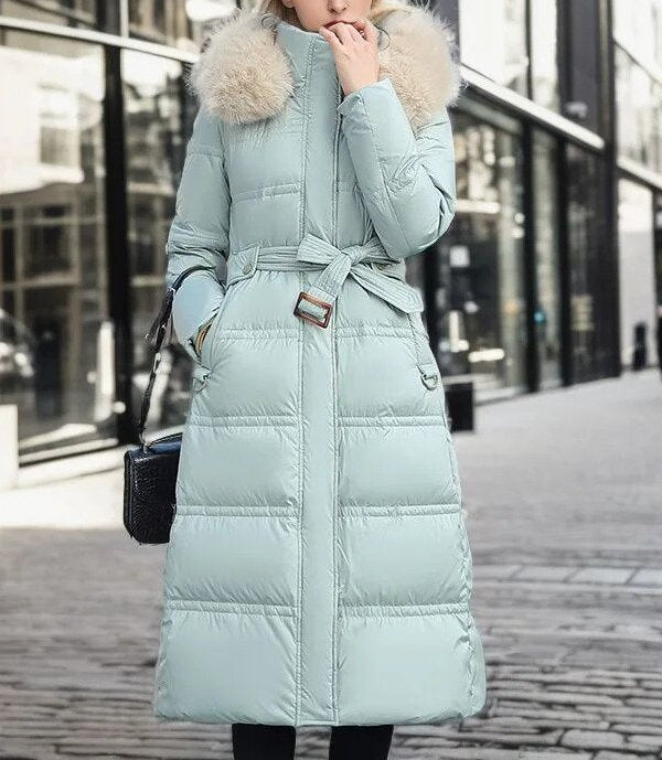 Dames winterjas lang model met stijlvolle en comfortabele uitstraling