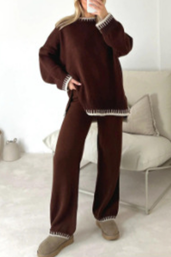Elegante tweedelige set met lange mouwen en O-hals