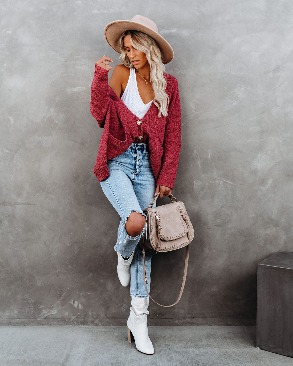 Vintage Knoopsluiting Cardigan met Zakken - Zacht Roze