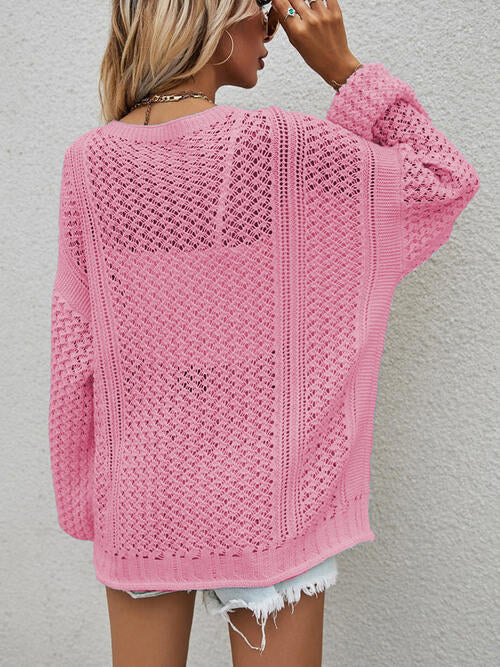 Modieuze Openwork Knop-Front Cardigan met Strik voor Comfortabele Stijl