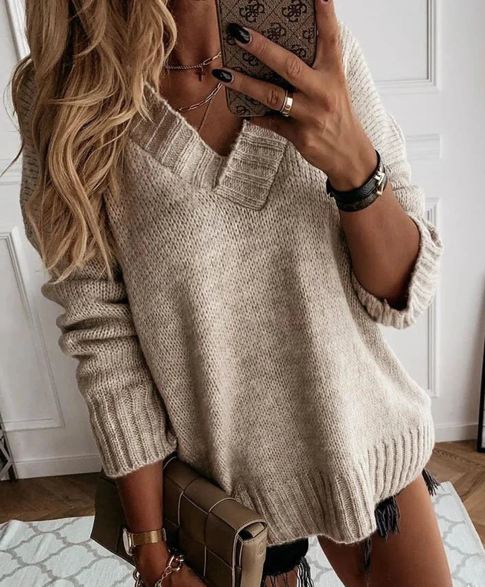Rory - Minimalistische V-hals trui in Khaki