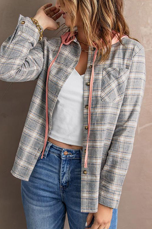 Gezellige flanellen hoodie met knopen