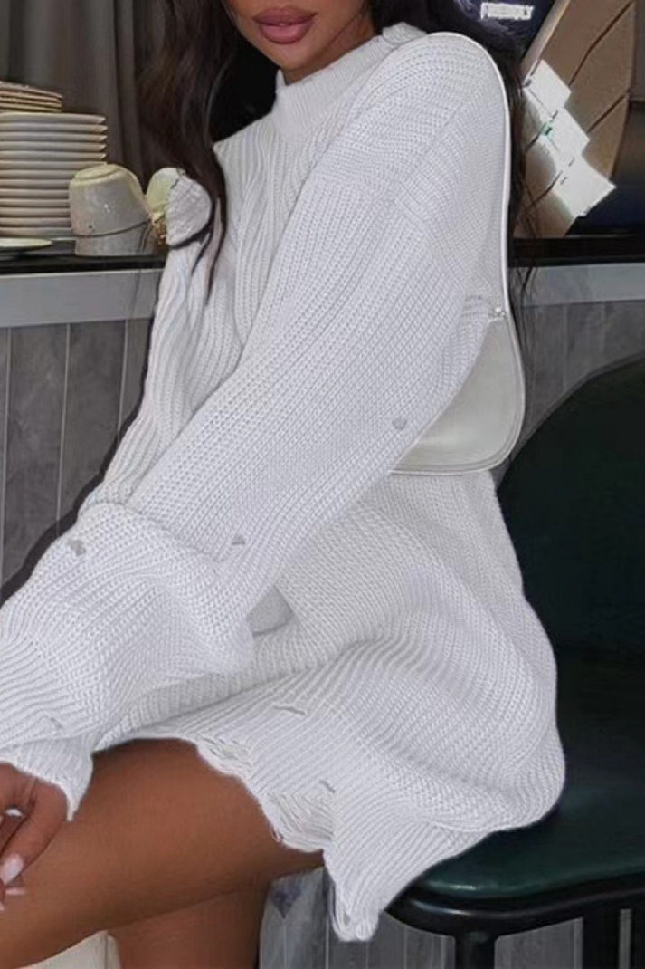 Casual Sweater met Ronde Hals en Versleten Accenten