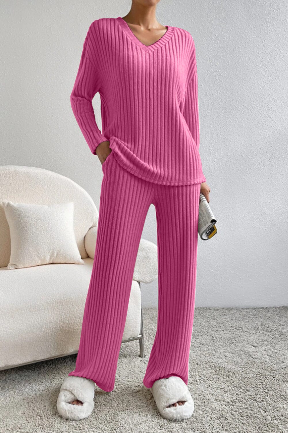 Top met V-hals en broek in de set