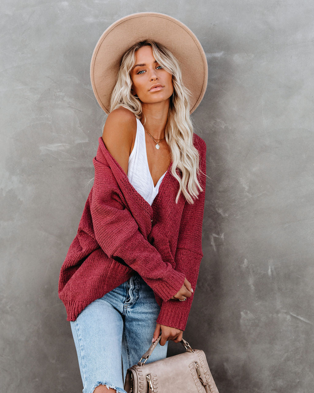 Vintage Knoopsluiting Cardigan met Zakken - Zacht Roze