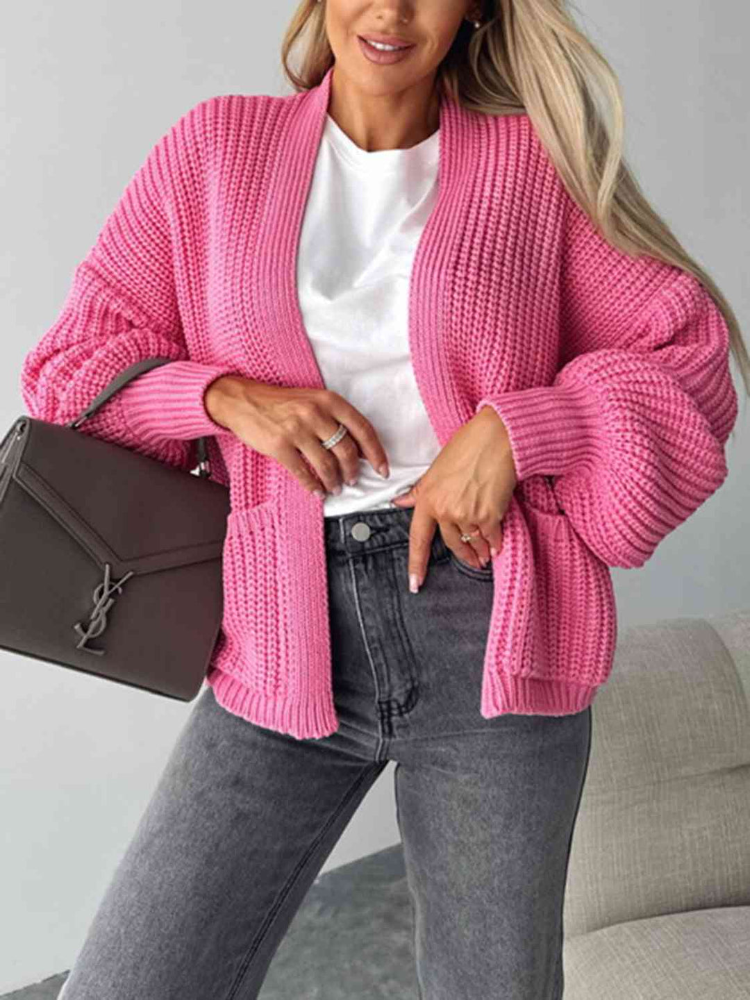 Modieuze Open Front Cardigan met Verlaagde Schouders voor Comfortabele uitstralings
