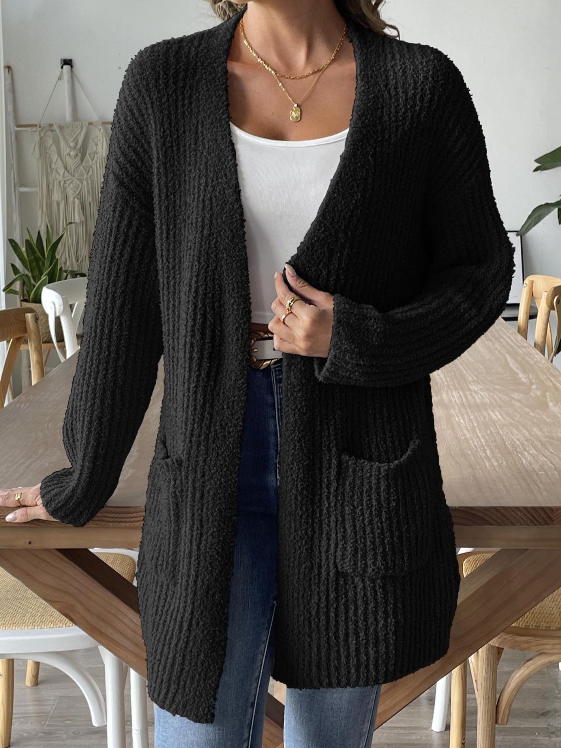 Stijlvolle Open Cardigan met Striksluiting - Lange Mouwen