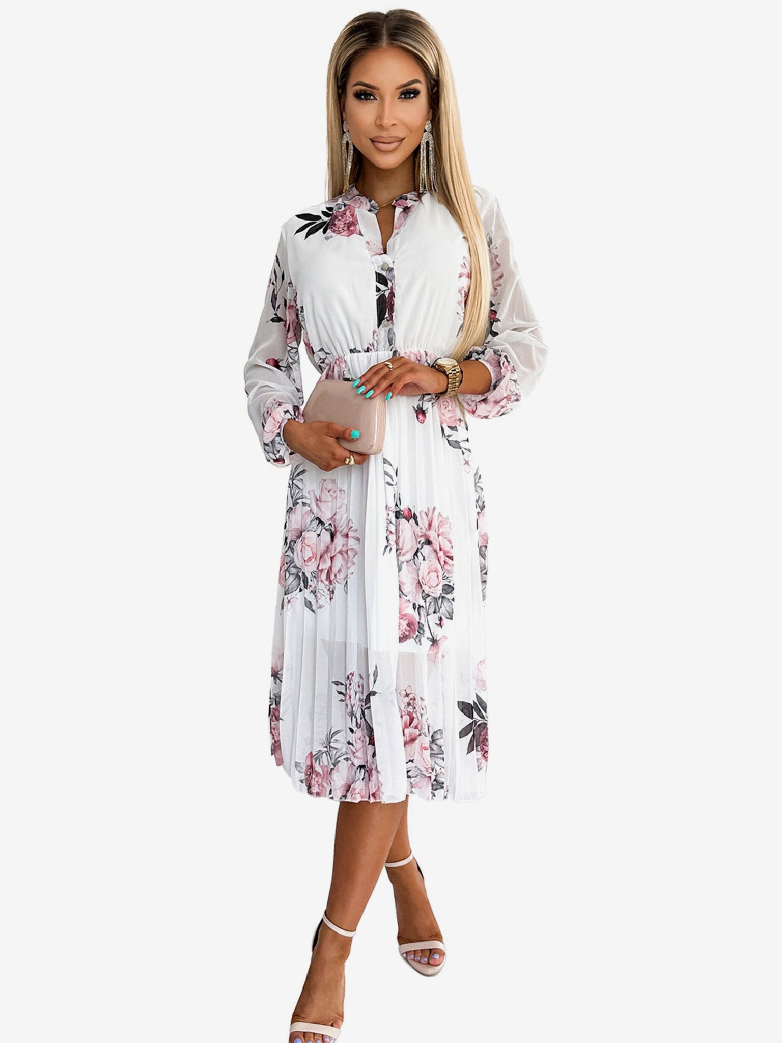 Modieuze jurk met bloemendessin en lage halslijn voor een trendy look