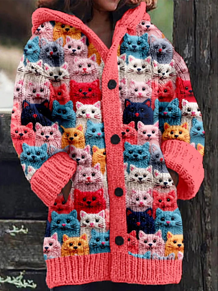 Myla - Vrolijk vest met capuchon en schattig kattenpatroon