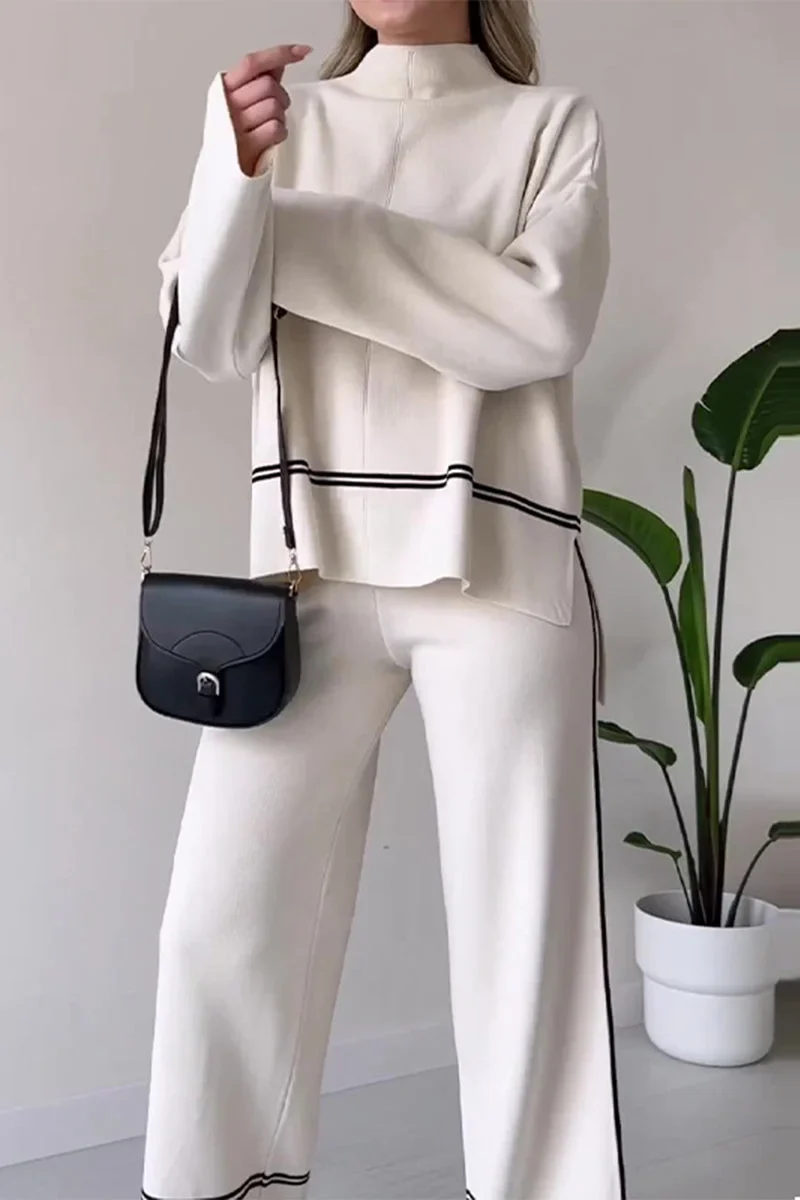 Casual Set met Patchwork Turtleneck en Lange Mouwen voor Dames