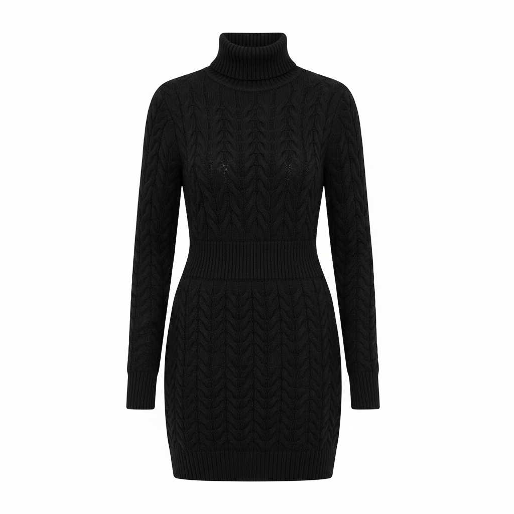 Kabelgebreide mini-jurk met colkraag voor dames