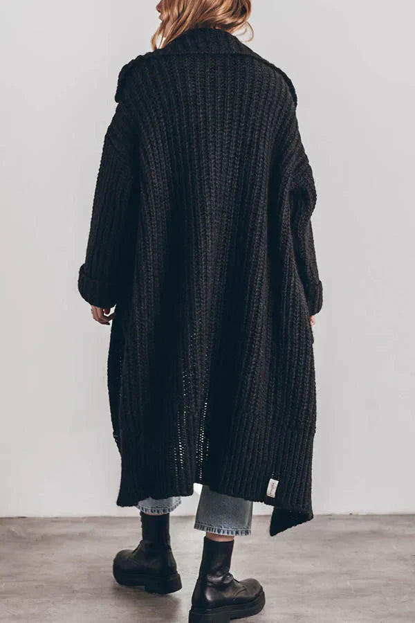 Warme Dikke Gebreide Lange Vest met Knoopsluiting en Zakken – Oversized Model