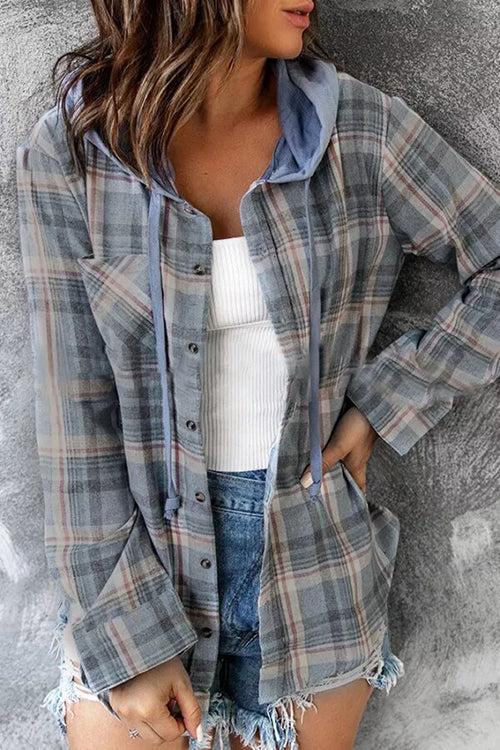 Gezellige flanellen hoodie met knopen