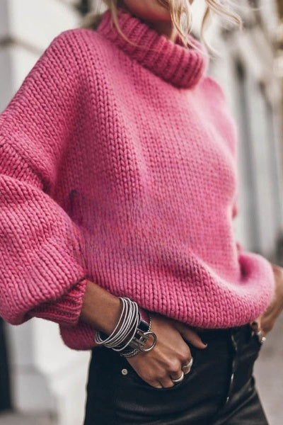 Stijlvolle Lange Mouwen Pullover met Dikke Kraag