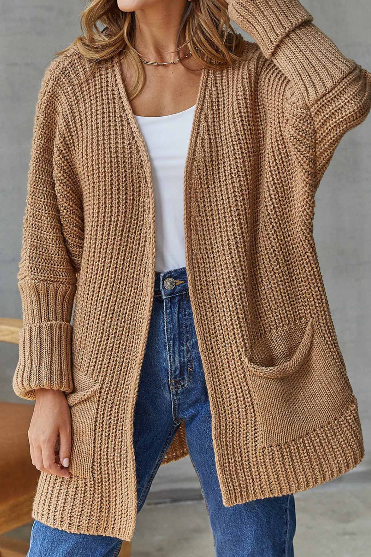 Modieuze Open Front Lange Cardigan - Striksluiting voor Gemakkelijke Stijl
