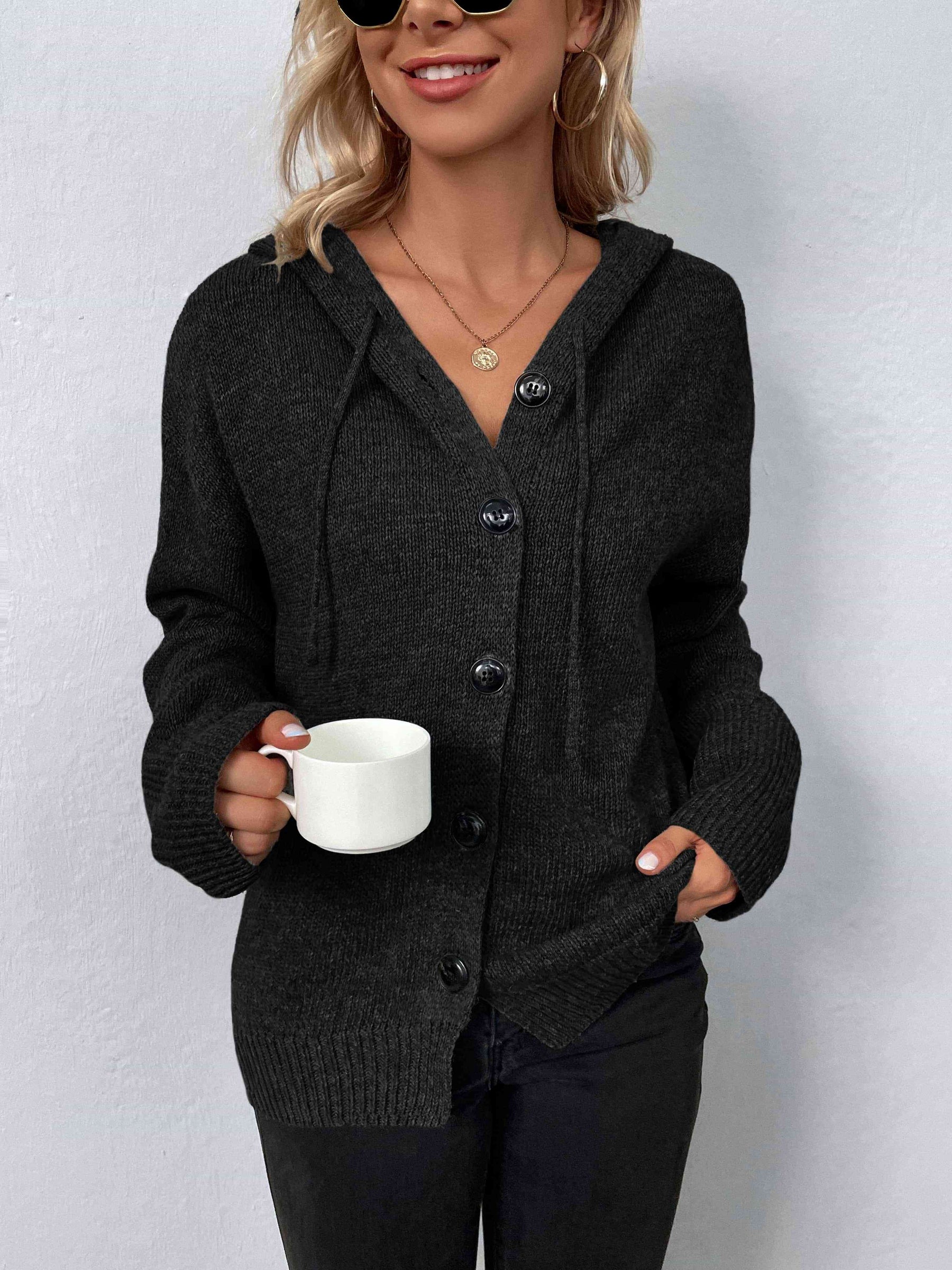 Knopen Hoodie Met Lange Mouwen voor Stijlvolle Vrouwen