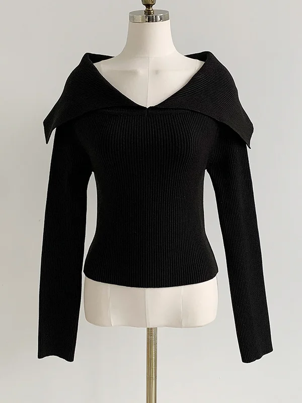 Elegante trui met diepe V-hals en lange mouwen, getailleerd, effen kleur