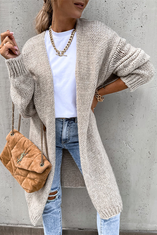 Effen Kleur V-hals Lange Oversized Midi Cardigan – Comfortabel en Stijlvol