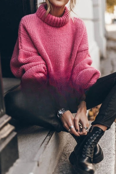 Stijlvolle Lange Mouwen Pullover met Dikke Kraag