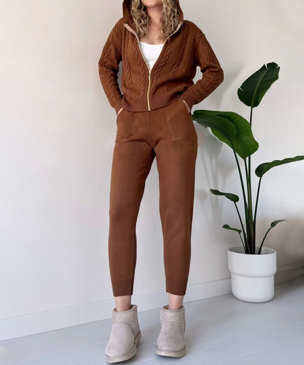 Trendy Dames Set: Gedraaide Sweater en Cardigan in Moderne Stijl