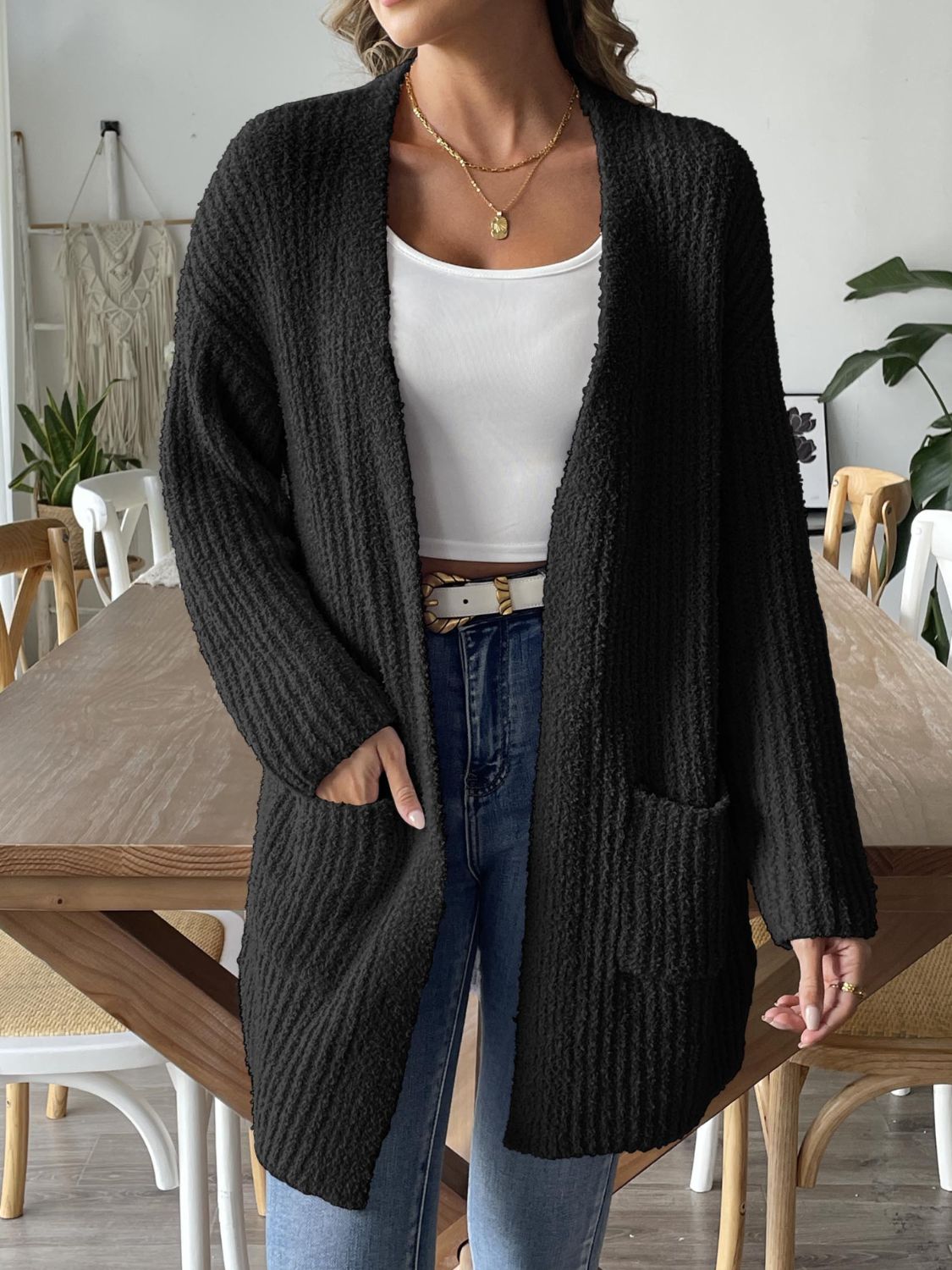 Stijlvolle Open Cardigan met Striksluiting - Lange Mouwen