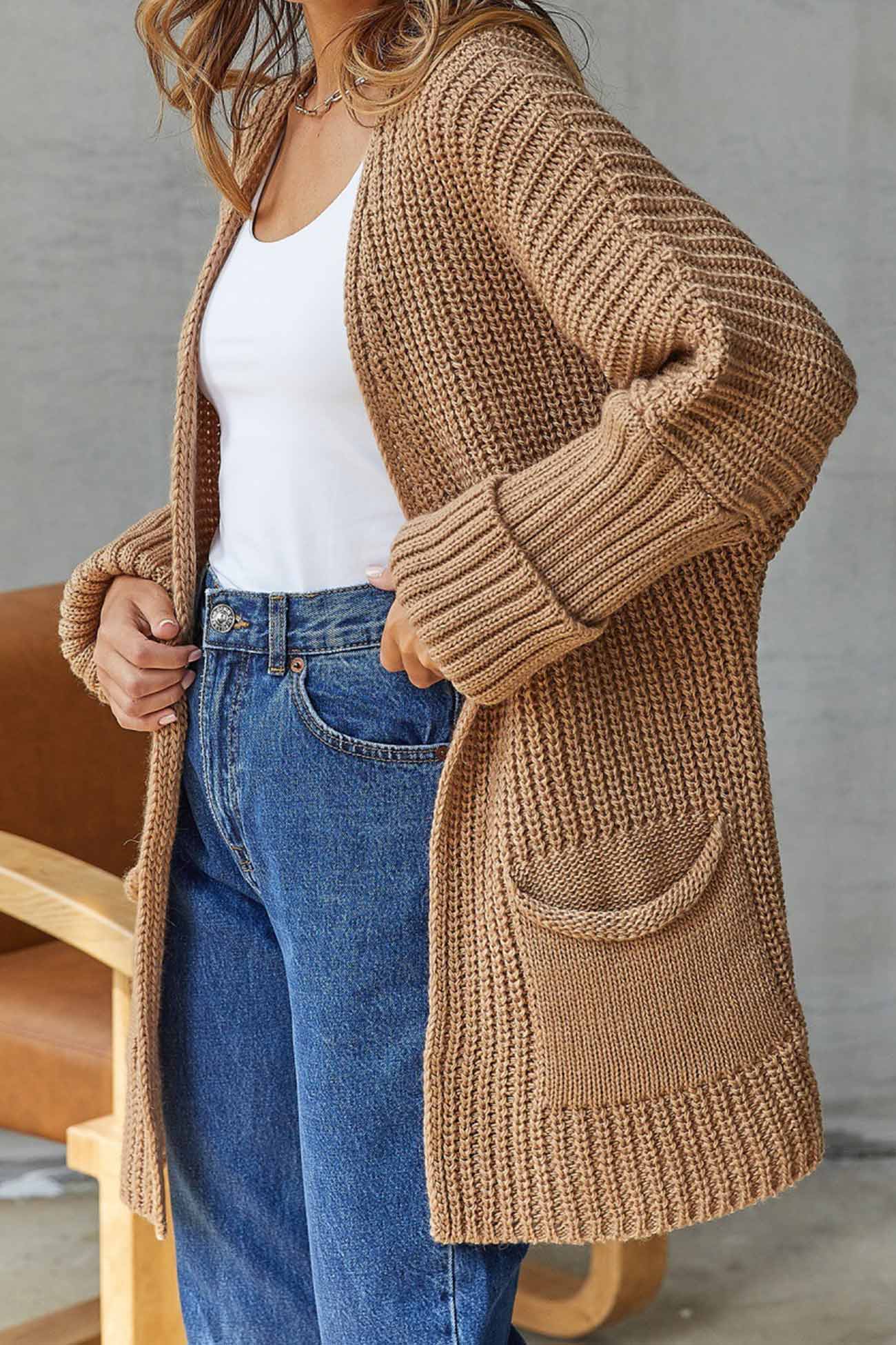 Modieuze Open Front Lange Cardigan - Striksluiting voor Gemakkelijke Stijl