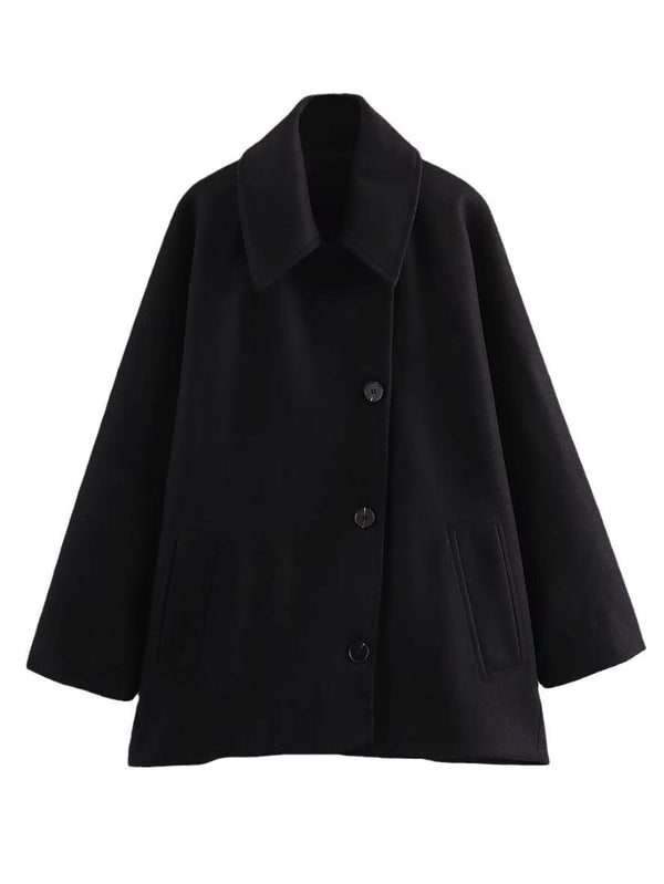 Elegante en casual lange damesjas met kraag en revers voor een stijlvolle look