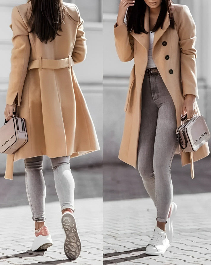 Elegante lange jas met knopen voor trendy vrouwen