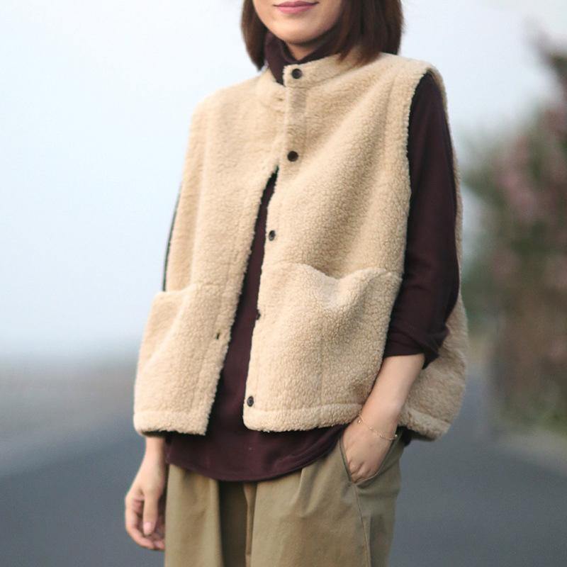 Trendy Mouwloze Jas in Neutrale Kleur met Zakken – Grote Maten