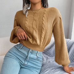 Beige top met vlechtwerk en lange mouwen