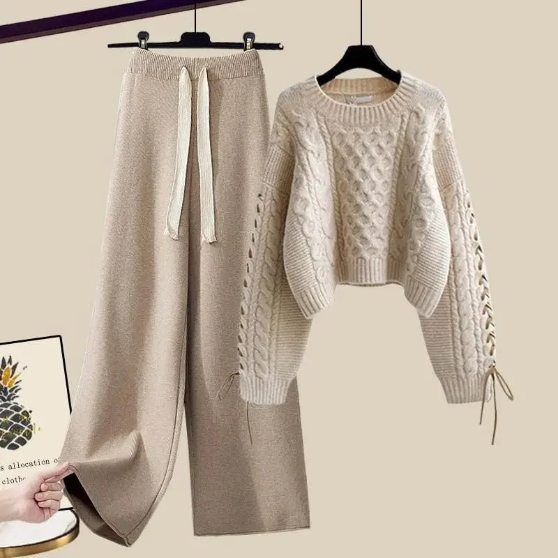 Comfortabele tweedelige set voor dames met trui en wijde broek voor de winter