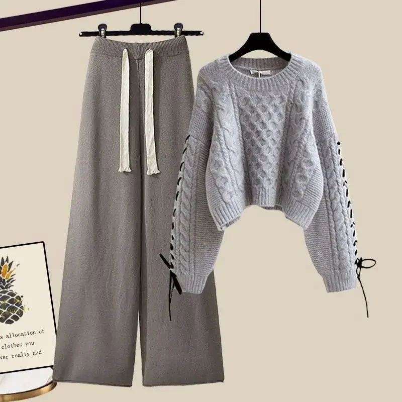 Comfortabele tweedelige set voor dames met trui en wijde broek voor de winter