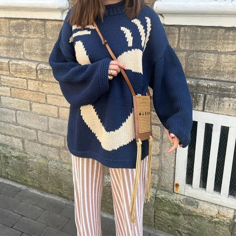 Stijlvolle dames trui met lachend gezicht ontwerp – Perfect voor een casual look