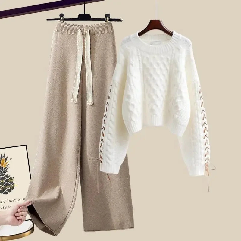 Comfortabele tweedelige set voor dames met trui en wijde broek voor de winter