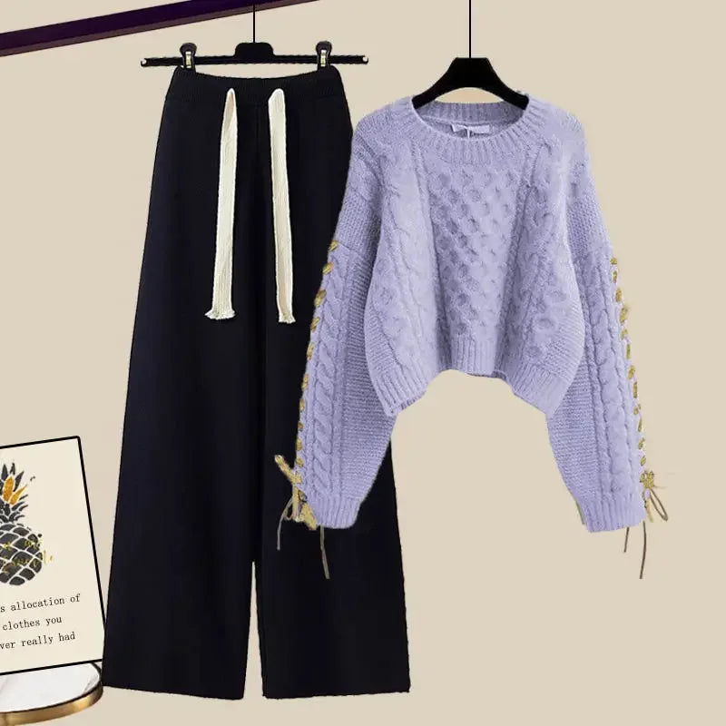 Comfortabele tweedelige set voor dames met trui en wijde broek voor de winter