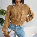 Beige top met vlechtwerk en lange mouwen