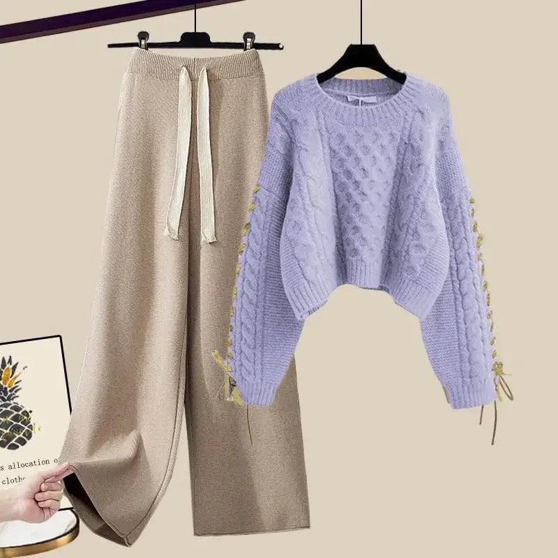 Comfortabele tweedelige set voor dames met trui en wijde broek voor de winter